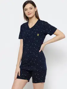 MACK JONNEY Women Navy Blue Printed Night Suit