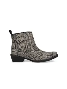 CARLO ROMANO Women Black Textured Leather Flat Boots