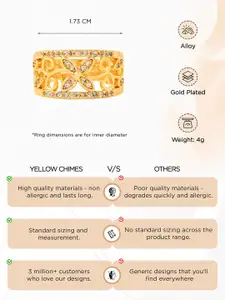 Yellow Chimes Gold-Plated White Crystal-Studded Band Finger Ring