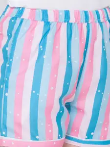 FashionRack Women Pack of 2 Brown & Blue Printed Cotton Lounge Shorts