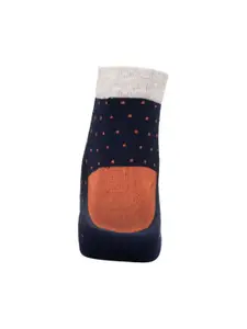 The Tie Hub Navy Blue & Orange Polka Dot Ankle Length Socks