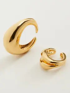 MANGO Set of 2 Gold-Toned Geometric Mismatch Ear Cuffs
