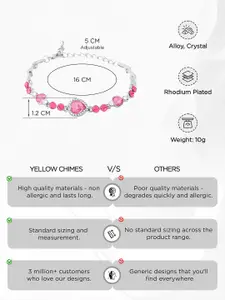 Yellow Chimes Women Pink & Silver-Plated Heart Crystal Charm Bracelet