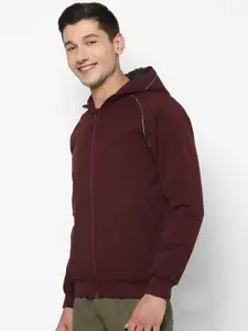 Allen Solly Men Maroon dark sienna Striped Longline Sporty Jacket