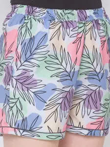 FashionRack Women Pack of 2 Brown & Blue Printed Cotton Lounge Shorts