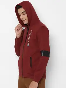 Allen Solly Men Maroon Pure Cotton Hooded Sweatshirt