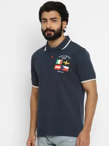 Royal Enfield Men Navy Blue Printed Polo Collar Cotton T-shirt