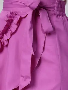 Bitterlime Women Purple Solid Knee-Length Overlap Ruffle Skirt