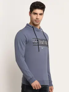 Cantabil Men Grey Printed Fleece Hooded Sweatshirt
