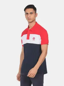 U.S. Polo Assn. U S Polo Assn Men Red & Navy Blue Colourblocked Polo Collar Pure Cotton Slim Fit T-shirt