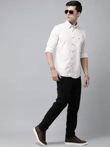 U.S. Polo Assn. Denim Co. U S Polo Assn Denim Co Men White & Yellow Printed Pure Cotton Casual Shirt