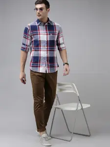 U.S. Polo Assn. Men Red & Blue Checked Tailored Fit Casual Shirt