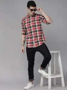 U.S. Polo Assn. Denim Co. U S Polo Assn Denim Co Men Red Tartan Checks Pure Cotton Casual Shirt