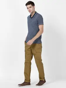 t-base Men Navy Blue Printed Polo Collar Pockets T-shirt