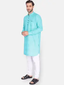 NAMASKAR Men Blue Cotton Self Design Kurta