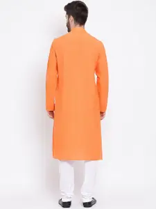 NAMASKAR Men Orange Cotton Blend Solid Kurta
