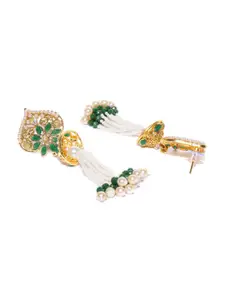 Priyaasi Red Gold-Plated Pearls & Green Stones Studded Drop Earrings