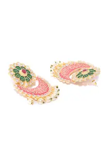 Priyaasi Red Gold-Plated Meenakari Floral Drop Earrings