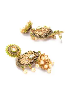 Priyaasi Green & Gold-Plated Contemporary Kundan Jhumkas Earrings