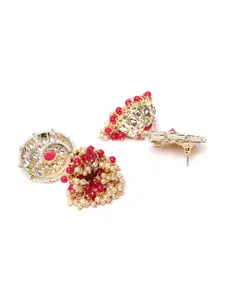 Priyaasi Gold-Toned Kundan & Ruby Studded Jhumkas