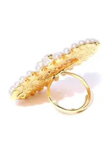 Priyaasi Gold-Plated & White Pearls Studded Adjustable Ring