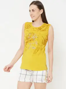 Sweet Dreams Women Yellow & White Printed Night suit