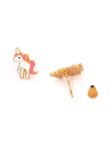 Yellow Chimes  Baby Unicorn Small Pendant Set Necklace with Stud Earrings