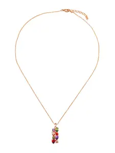 Yellow Chimes Gold-Plated Red & Purple CZ Stone Studded Pendant with Chain
