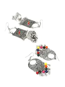 Yellow Chimes Silver-Toned Contemporary Jhumkas Earrings