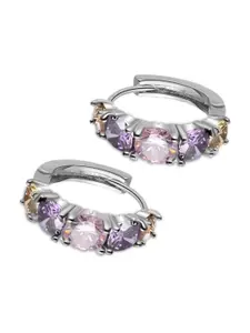 Yellow Chimes Silver-Plated Crystal Classic Hoop Earrings