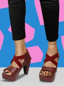 Denill Women Maroon Platform Sandals