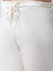 KISAH Men White & Green Layered Kurta Jacket Set with Churidar