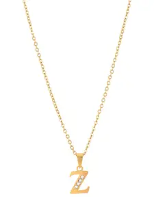 BEWITCHED Gold-Toned & White Stone Studded Letter Z Charm Pendant With Chain