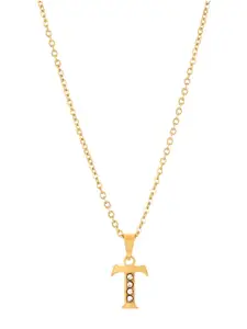 BEWITCHED Gold-Toned & White Stone Studded Letter T Charm Pendant With Chain