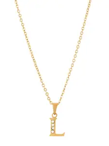 BEWITCHED Gold-Toned & White Stone Studded Letter L Charm Pendant With Chain
