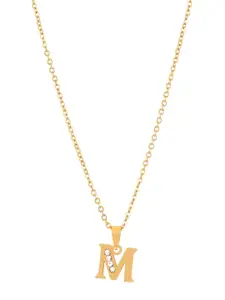 BEWITCHED Gold-Toned & White Stone Studded Letter M Charm Pendant With Chain