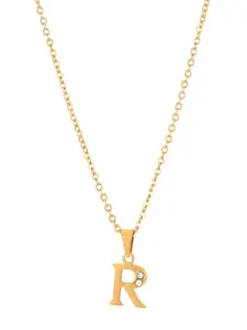 BEWITCHED Gold-Toned & White Stone Studded Letter R Charm Pendant With Chain