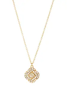 BEWITCHED Gold-Toned & White Rhinestone Studded Moonshine Pendant With Chain