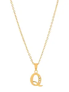 BEWITCHED Gold-Toned & White Stone Studded Letter Q Charm Pendant With Chain
