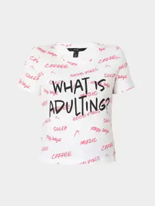 Vero Moda Women White & Black Typography Printed T-shirt