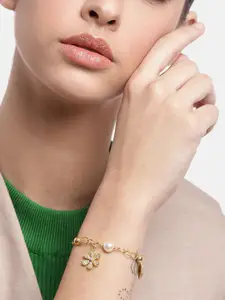 Carlton London Women Gold-Toned & White Brass Cubic Zirconia Charm Bracelet