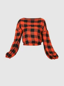 Vero Moda Red & Black Checked Top