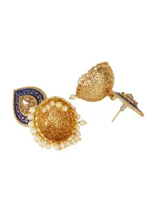 Shining Diva Blue & Gold-Toned Dome Shaped Jhumkas Earrings