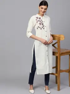 Indo Era Women Off White Embroidered Thread Work Kurta