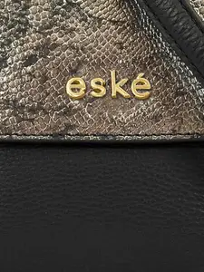 Eske Black Animal Textured Leather Structured Satchel