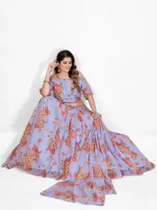 SHOPGARB Lavender & Pink Printed Semi-Stitched Lehenga & Unstitched Blouse With Dupatta