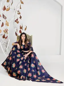 SHOPGARB Mauve & Orange Printed Semi-Stitched Lehenga & Unstitched Blouse With Dupatta