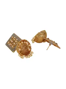 Shining Diva Grey & Gold-Toned Dome Shaped Jhumkas Earrings
