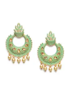 PANASH Gold-Plated & Green Enamelled Crescent Shaped Chandbalis