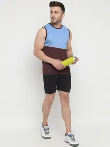 CHKOKKO Men Blue Colourblocked Pockets Outdoor T-shirt